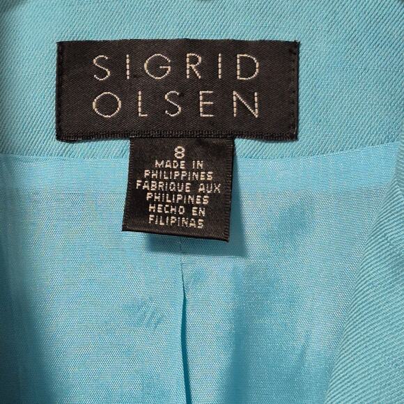 Sigrid Olsen Womens Teal Turquoise Size 8 Long-Line Fitted Blazer Jacket Lined - Picture 4 of 16